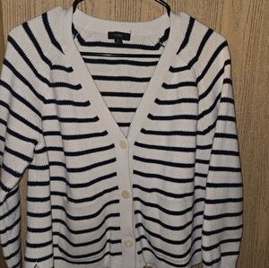 J. Crew Women's Navy and White Striped Cardigan Size M